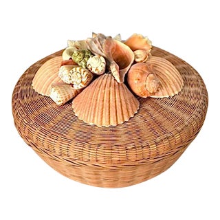 Vintage 1980’s Coastal Creations Sea Shell Basket For Sale