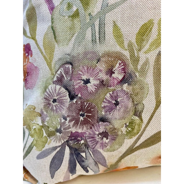 20” Square Pillow With a Purple and Orange Watercolor-Like Floral Print - Made in U K For Sale In Dallas - Image 6 of 12