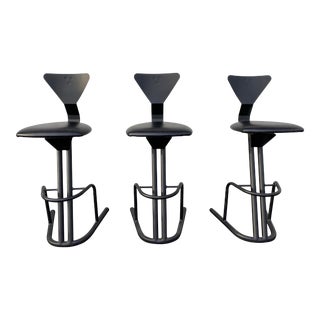 Late 20th Century Black Postmodern Tubular Bar Stools - Set of 3 For Sale