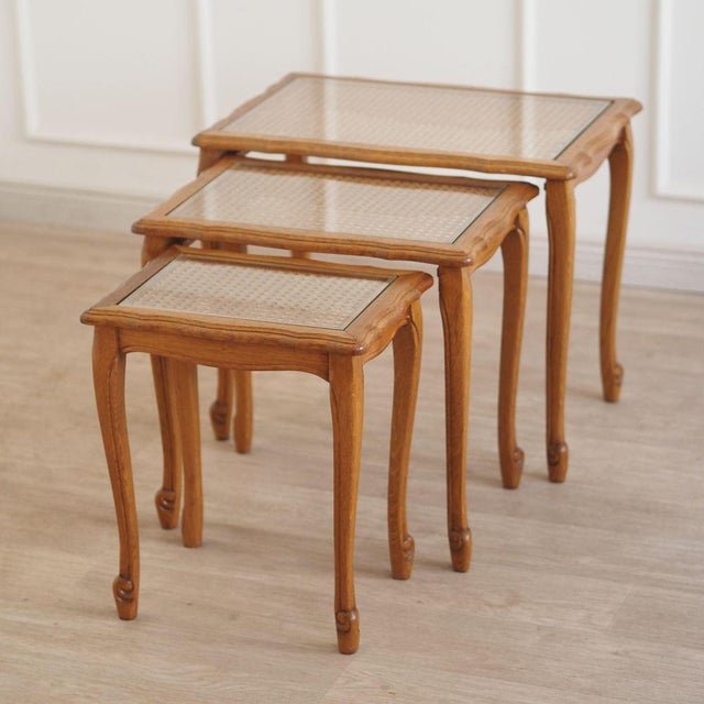 Vintage Nesting Tables in Viennese Wicker, Set of 3 For Sale - Image 4 of 13