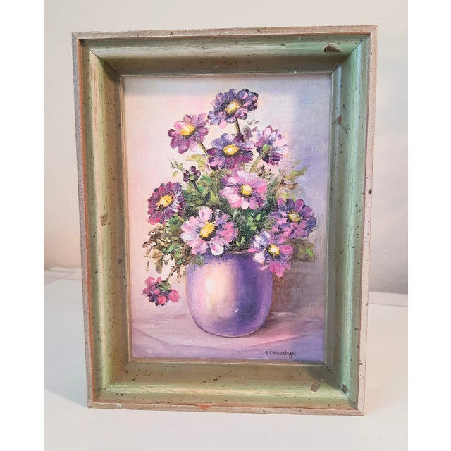Vintage Floral Purple Flower Painting Signed Original For Sale - Image 4 of 5