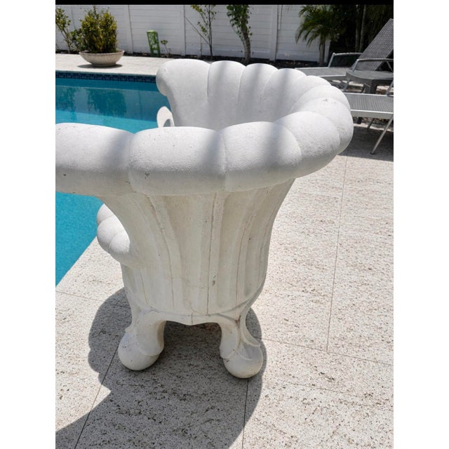 Mid-Century Modern Vintage Weathered Cement Shell Form Garden Chair or Planter Chair, Extremely Heavy, 33” High For Sale - Image 3 of 7