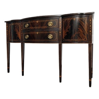 Vintage Stickley Federal Style Solid Wood Inlaid Flame Mahogany Sideboard With Gorgeous Hardware For Sale