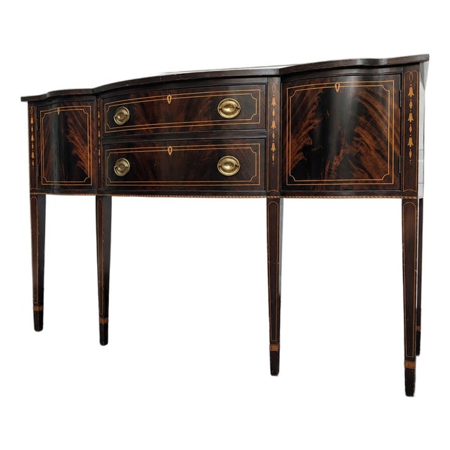 Vintage Stickley Federal Style Solid Wood Inlaid Flame Mahogany Sideboard With Gorgeous Hardware For Sale