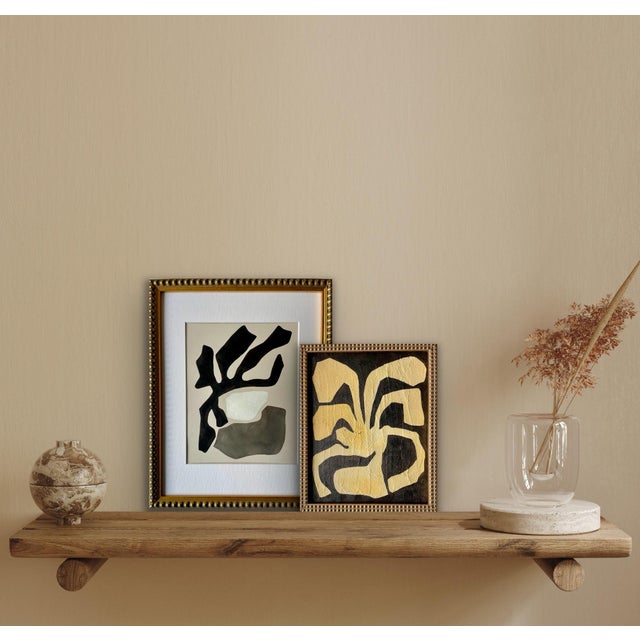 Abstract minimalist acrylic painting on French hand crafted cotton paper. Framed in a gold frame. All works on paper are...
