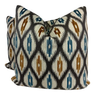 Thibaut "Rajah" in Charcoal 22" Pillows-a Pair For Sale