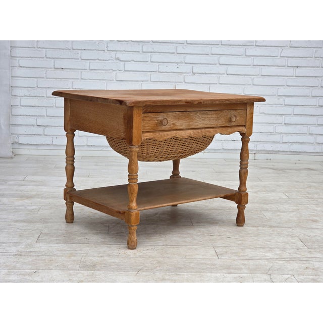 Scandinavian Side Table with Drawers in Oak Wood and Rattan, 1970s For Sale - Image 18 of 18