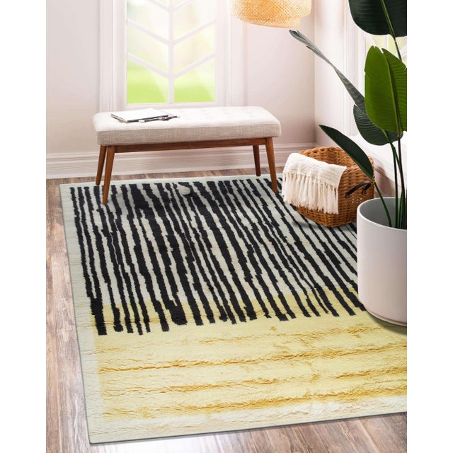 Traditional 5x8 Mira Iris Yellow Abstract Modern Hand Knotted Wool Carpet Rug For Sale - Image 3 of 6