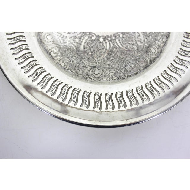 1960s Vintage Small Silver Plated Tray Trinket Dish With Pierced Detail and Handles For Sale - Image 5 of 9