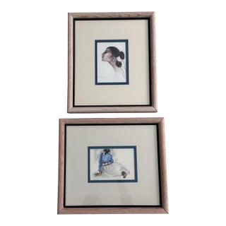 Set of 2 R.C. Gorman Navajo Women Prints - 1976 Signed - Custom Light Wood Frames - Southwest Modern Art For Sale