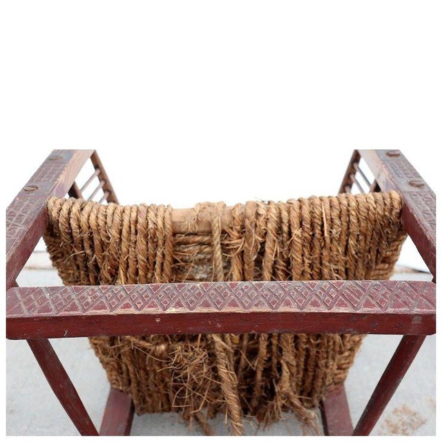 Danish Folk Art Carved, Painted Mixed Wood Rope Seat Armchair | Chairish