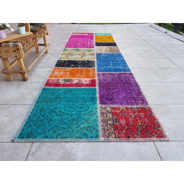 Blue Mid 20th Century Bohemian Handknotted Wool Runner Anatolian Handknotted Oushak Runner For Sale - Image 8 of 10