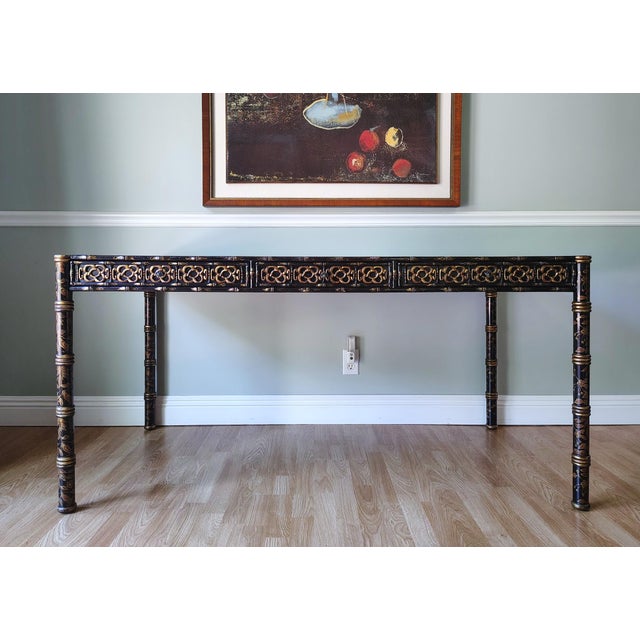 1960s Hollywood Regency Chinoiserie Lacquered Decorated Desk For Sale - Image 18 of 18