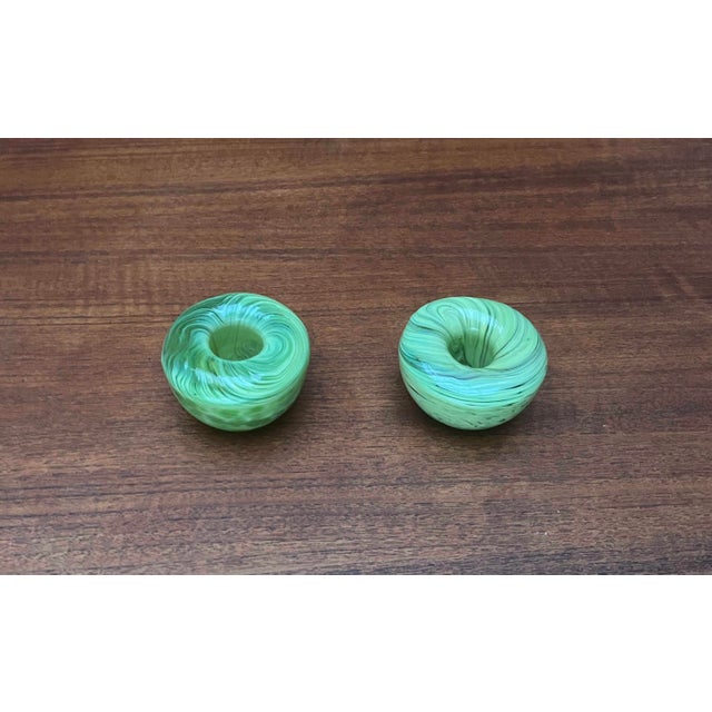 Green Vintage Swirl Cloud Art Glass Candleholder, 1970s, Set of 2 For Sale - Image 8 of 9