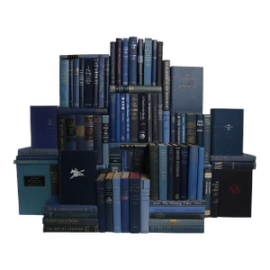 Decorative Books - Vintage Denim Book Wall - Set of 100 Blue Books