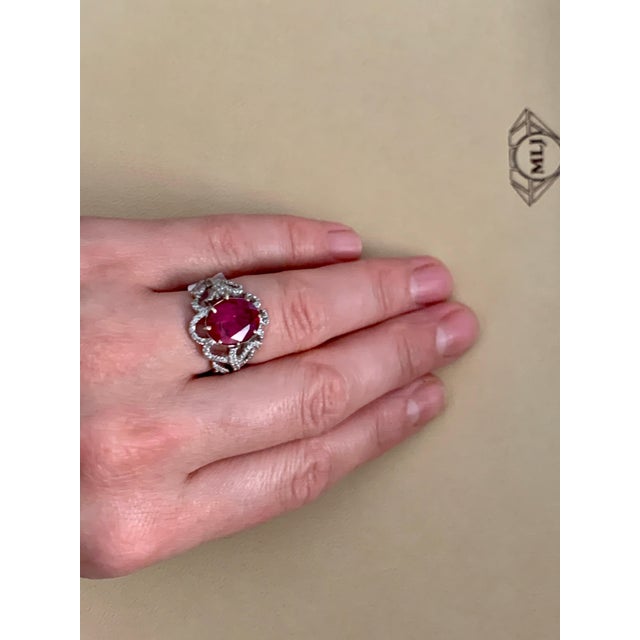 4 Carat Natural Ruby and Diamond 18 Karat White Gold Cocktail Ring For Sale - Image 9 of 18