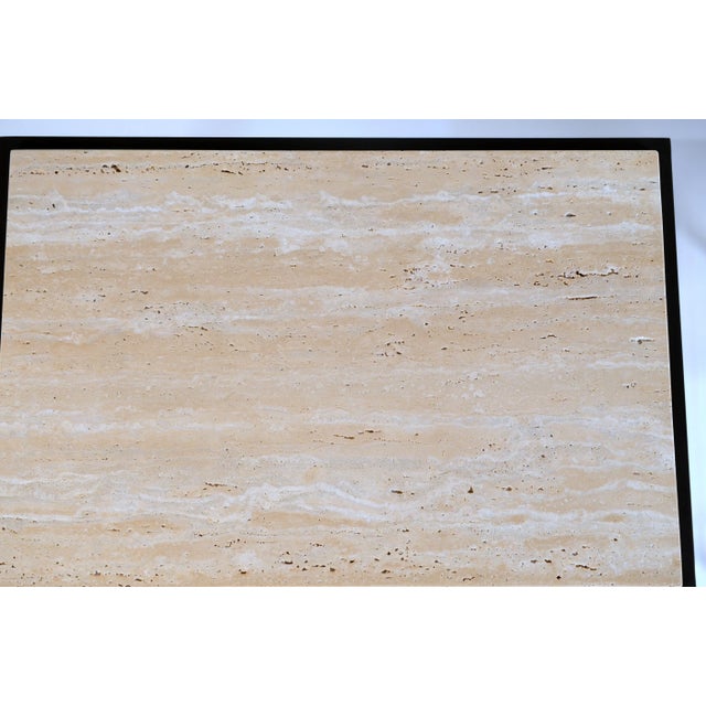 Diagramme' Wrought Iron and Travertine Side Tables by Design Frères - a Pair For Sale - Image 9 of 13