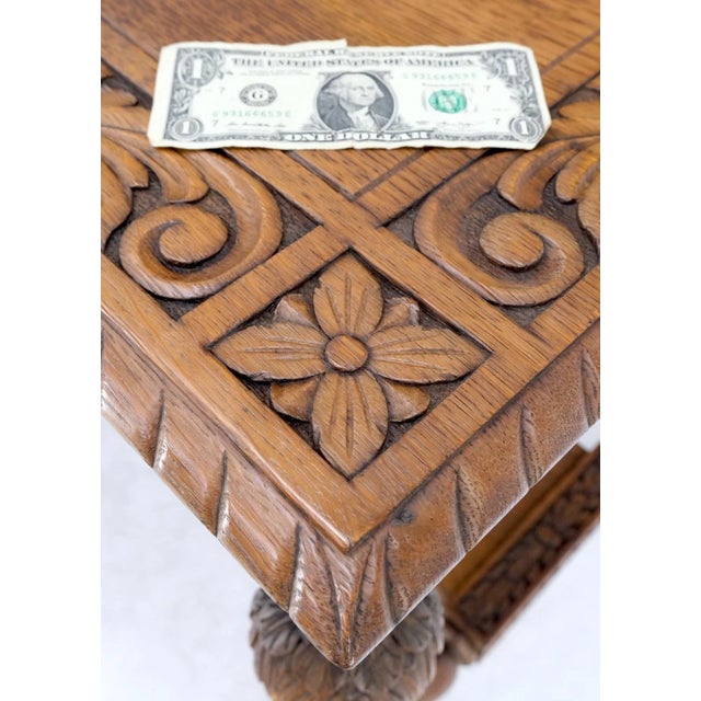 Mid 20th Century Carved Oak Small Partners Desk Console Writing Table For Sale - Image 5 of 13