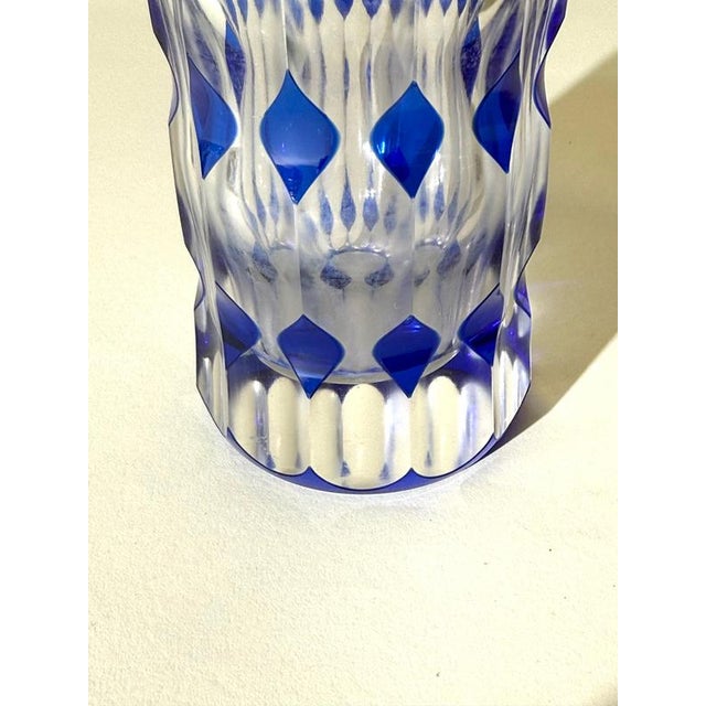 Art Deco Blue Overlay Cut Crystal Vase by Carl Meltzer for Haida, 1915 For Sale - Image 6 of 18