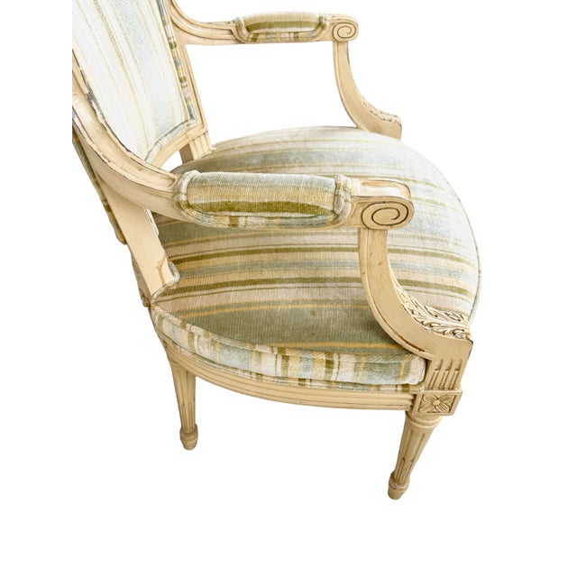 Vintage Neoclassical Striped Seat Armchair For Sale - Image 15 of 15