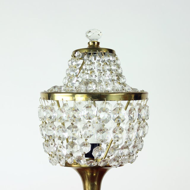 Metal Brass & Crystal Table Lamp from Osvetľovacie Sklo, Czechoslovakia, 1970s For Sale - Image 7 of 11