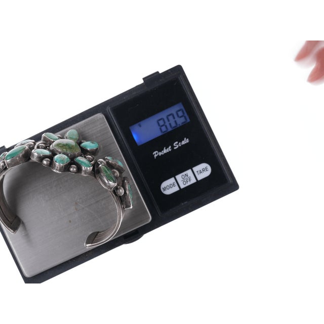 6 7/8" 30's-40's Navajo Silver Turquoise Cluster Bracelet For Sale - Image 10 of 10