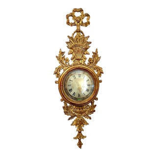 Mid-Century Italian Neoclassical Giltwood Wall Clock by Palladio. For Sale