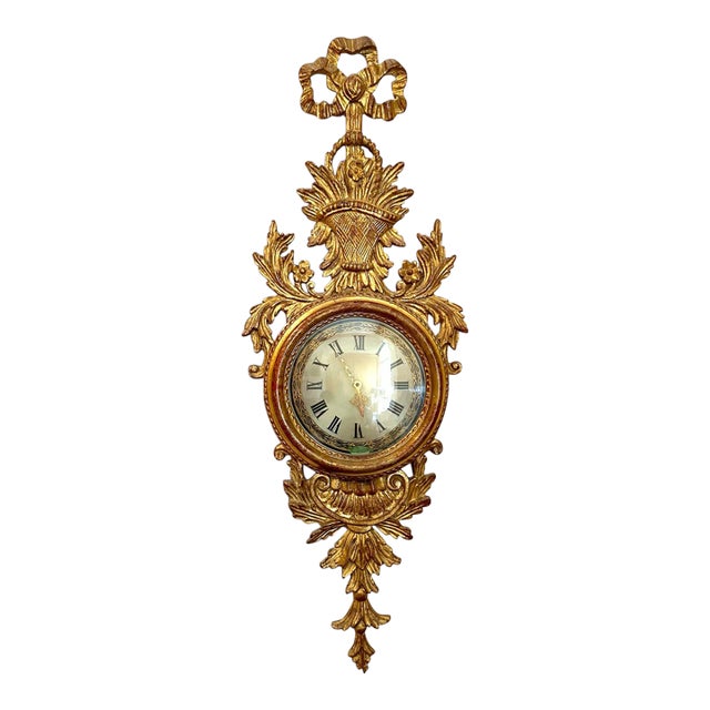 Mid-Century Italian Neoclassical Giltwood Wall Clock by Palladio. For Sale