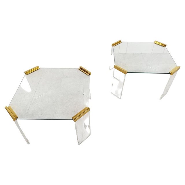 Acrylic Glass and Brass Coffee Tables, 1970s, Set of 2 For Sale - Image 13 of 13