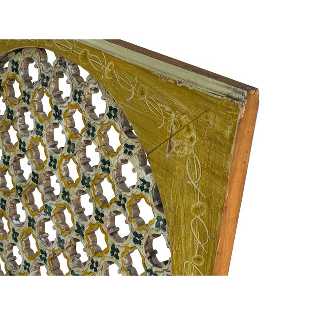 Mustard Vintage Mustard Yellow Geometric Flower Lattice Circle Square Wood Panel For Sale - Image 8 of 10