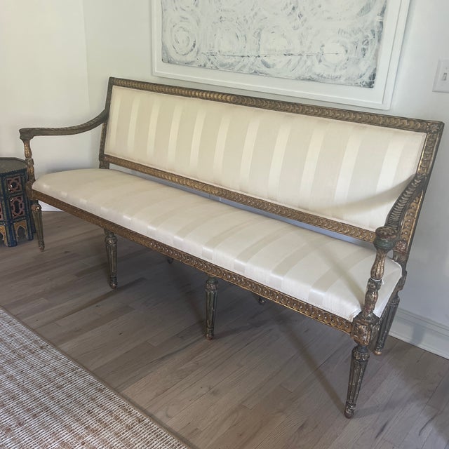 Gustavian (Swedish) Antique Painted Gustavian Swedish Neoclassical Style Giltwood Bench For Sale - Image 3 of 10