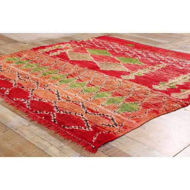 Textile Vintage Red Beni M'Guild Moroccan Rug - 06'06 X 06'06 For Sale - Image 7 of 9