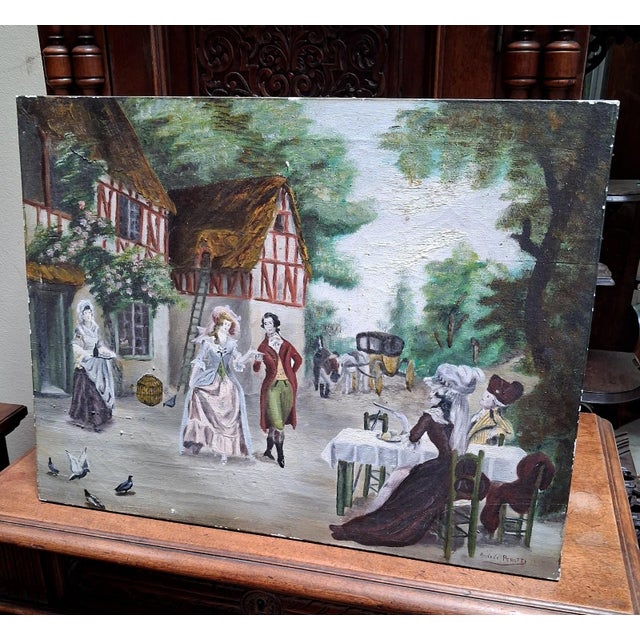 Andrée Perotti, Gallant Scene, 1920s, Oil on Canvas For Sale - Image 4 of 7