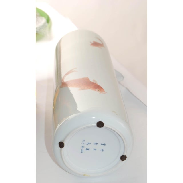 20th Century Signed Mk Bo Jia Porcelain Iron Red, Gilt Decorated Koi Fish Vase Vessel Japan For Sale - Image 10 of 12