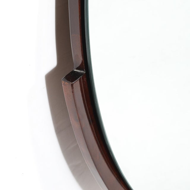 Art Deco Round Mirror With Walnut & Black Lacquer Half Border Detailing For Sale - Image 9 of 14