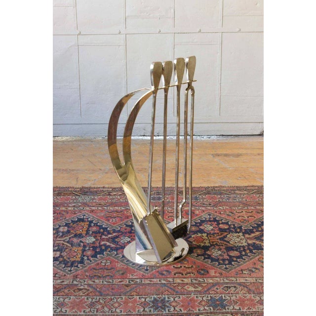 Set of French 1960s Nickel-Plated Fireplace Tools For Sale - Image 4 of 9
