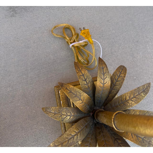 Vintage Hollywood Palm Tree Gilded Gold Table Lamps - a Pair For Sale In Palm Springs - Image 6 of 12