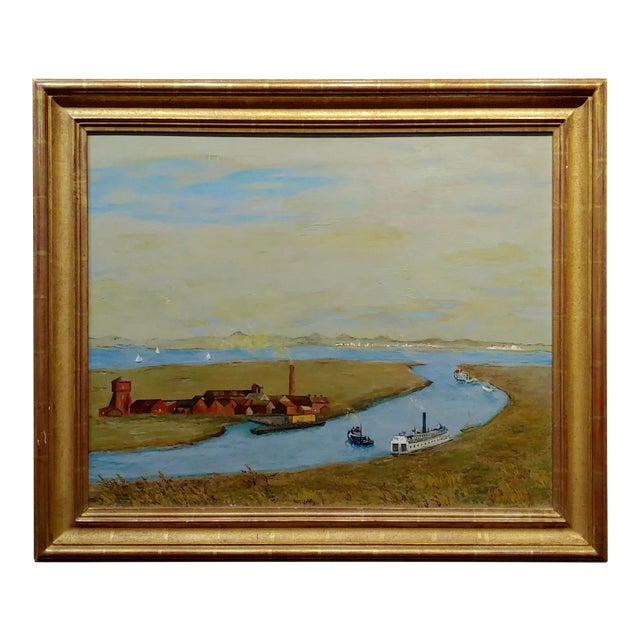 Harry Mayhew -Steamboats in Burlingame at the San Francisco Bay-Oil Painting For Sale
