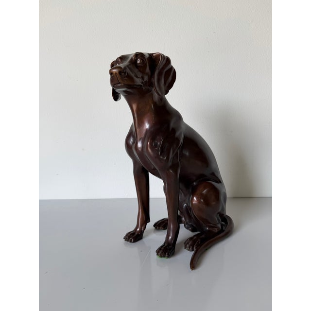 Vintage Life-Size Bronze Sitting Dog Sculpture For Sale - Image 10 of 12