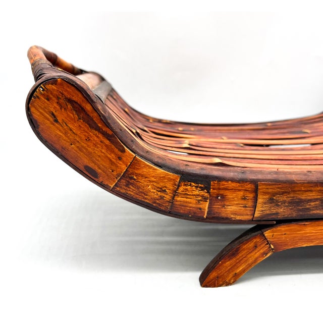 Brown Vintage Handcrafted Bent Bamboo Display Tray on Stand – Organic Modern / Tropical For Sale - Image 8 of 13