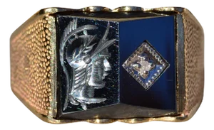 The Abottsford: Gentlemen's Vintage Hematite Intaglio Ring set with Diamond in Yellow Gold