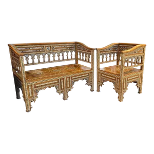 Mosaic Arabesque Bench & Chair Circa 1900