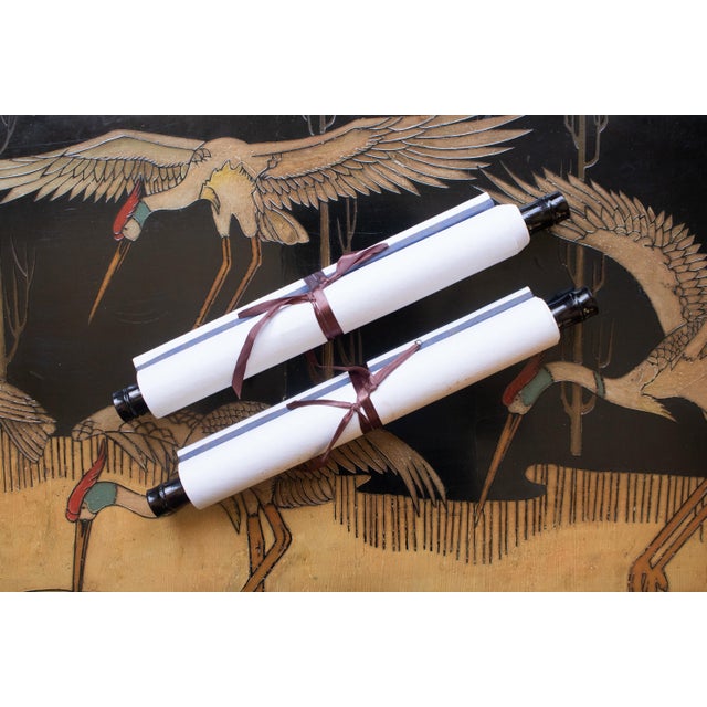 Heisei Era Japanese Monochrome Landscape Printed Scroll - A Pair For Sale - Image 15 of 18