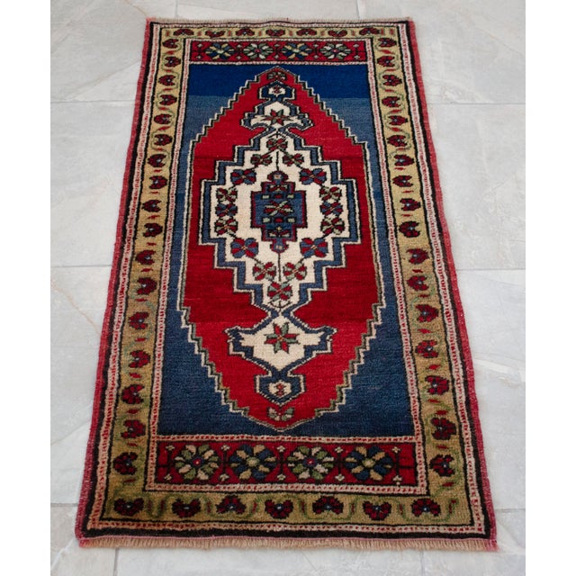 1970s Hand Made Small Turkish Rug. DoorMat Entry Decor Kitchen Mat Baht Mat - 22'' X 43'' For Sale - Image 11 of 12