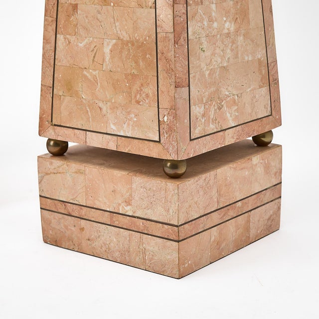 Mid 20th Century Large Pair of Mid-20th Century Pink Salmon Tessellated Stone Obelisks For Sale - Image 5 of 9