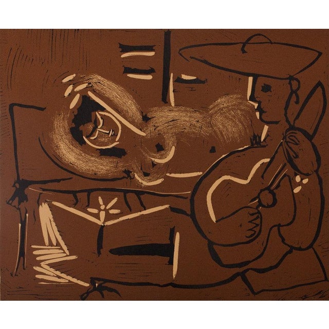 Pablo Picasso (1881-1973) (after) Nude Woman and Guitarist with Hat Color linocut On wove paper, 37 x 32 cm (approx. 15 x...