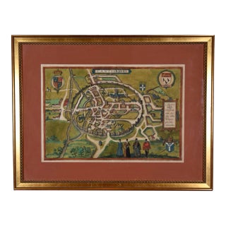Canterbury; A 16th Century Framed Hand-Colored Map by Braun & Hogenberg, 1588 For Sale