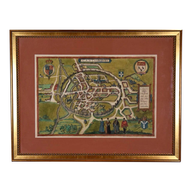 Canterbury; A 16th Century Framed Hand-Colored Map by Braun & Hogenberg, 1588 For Sale