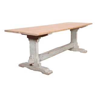 Large Swedish Painted Trestle Table in Pine For Sale