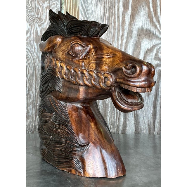 Vintage Boho Carved Wood Horse Head For Sale In West Palm - Image 6 of 11